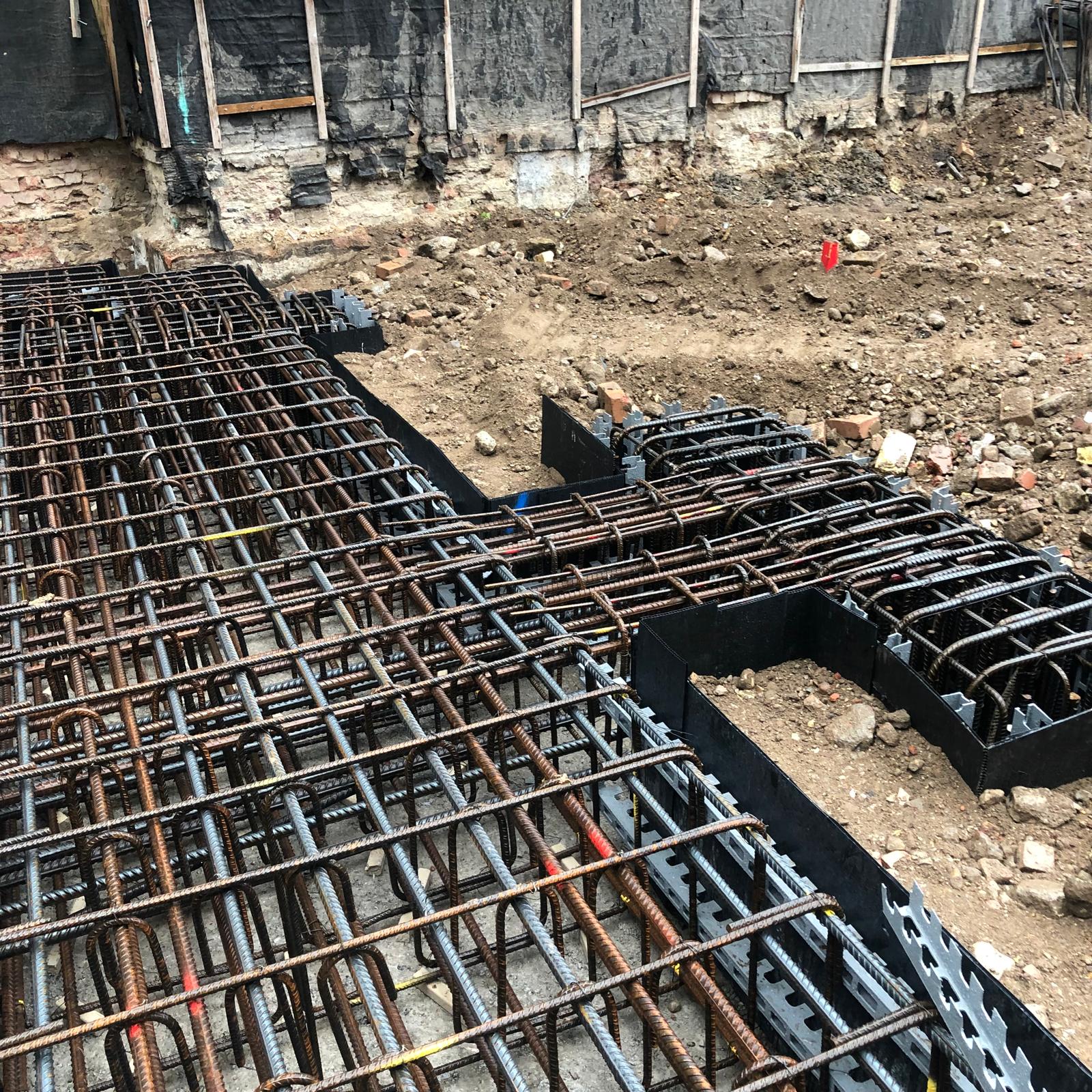 Foundation reinforcement cages fixed and ready for concrete